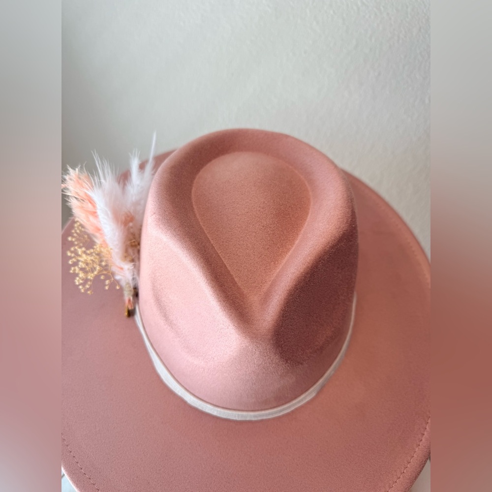 NEW not worn adjustable Deep Pink Wide Brim Fedora White Band Decor Bundle